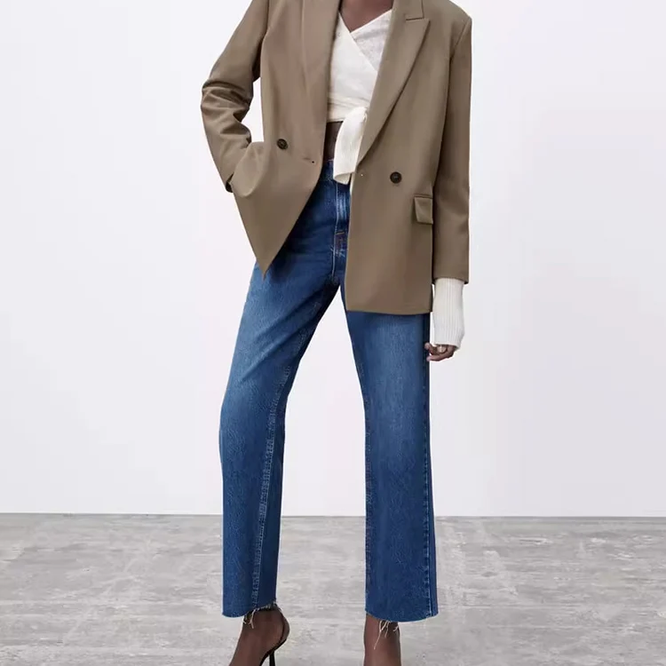 

Новый женский свободный двубортный костюм Jaet Faionable, универсальное длинное пальто с классическим воротником Sve, зимняя коллекция