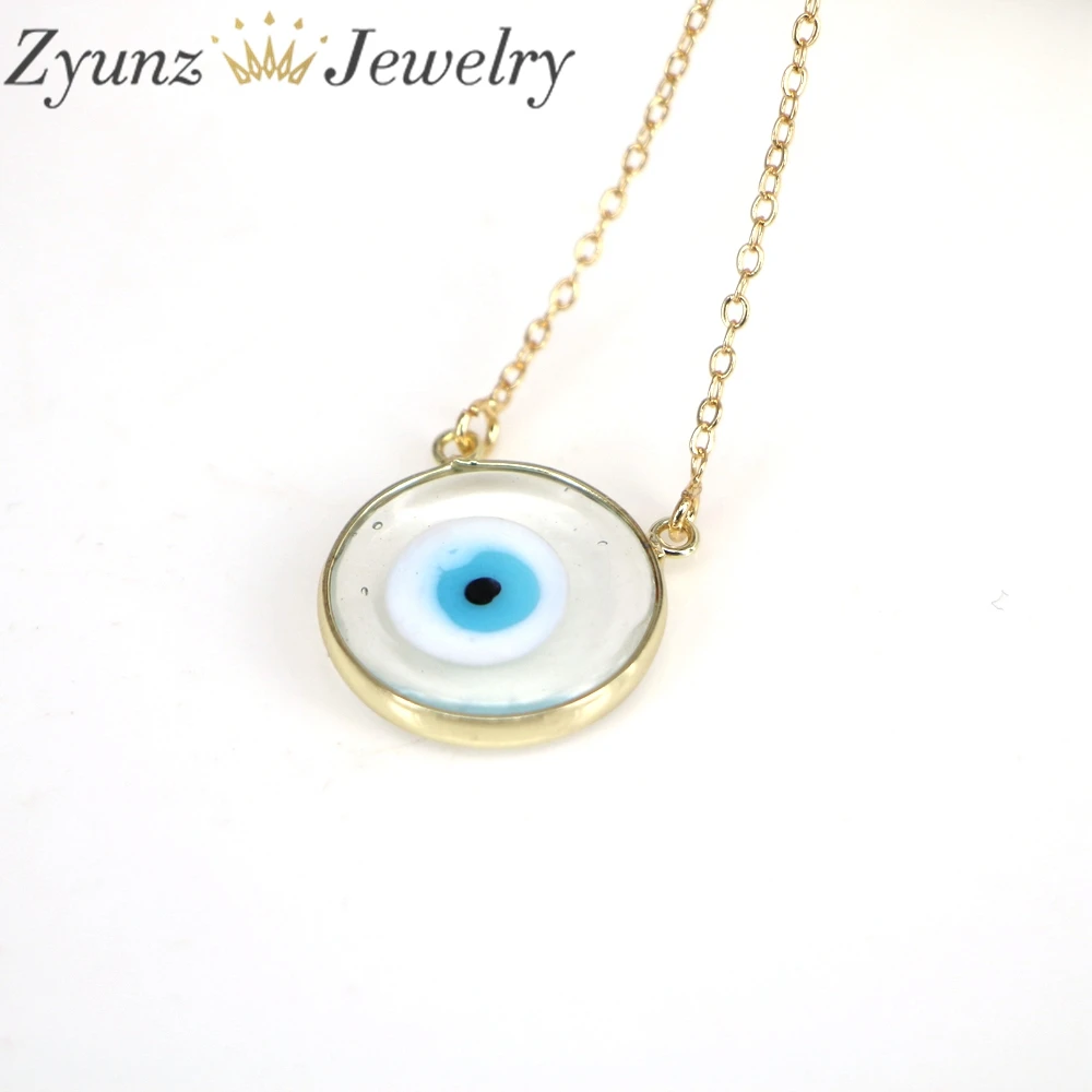 10PCS, Turkish Lampwork Glass Eyes Necklace for Women Evil Eye Round Pendant Bohemian Lucky Necklaces