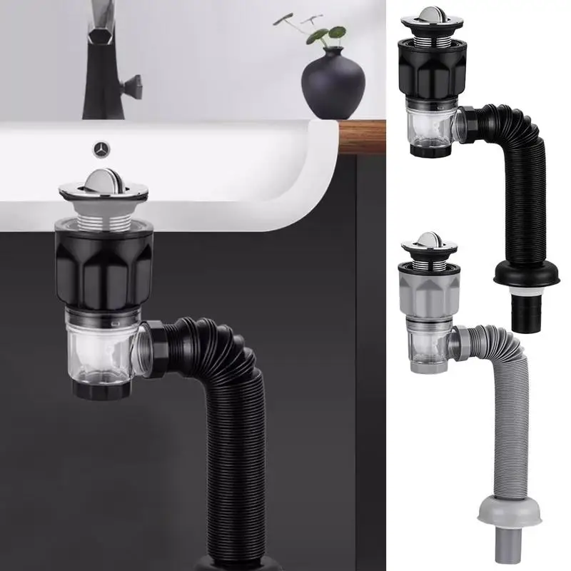 Sink Drain Pipe Water Pipe Vessel Sink Anti-Odor Expandable Flexible Anti-clogging Stopper Pipe Kitchen Sink Drainage Solution