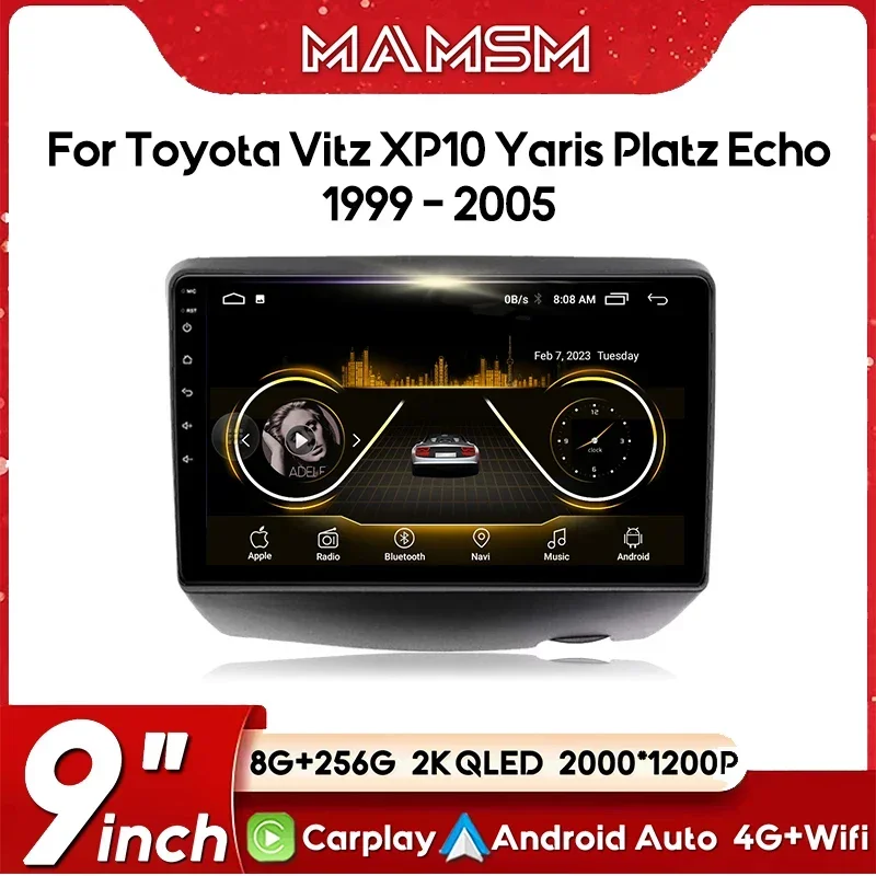 Car Radio For Toyota Vitz XP10 Yaris Platz Echo 1999-2005 Multimedia Video Player AI Voice 4G GPS Carplay Auto stereo Android 13