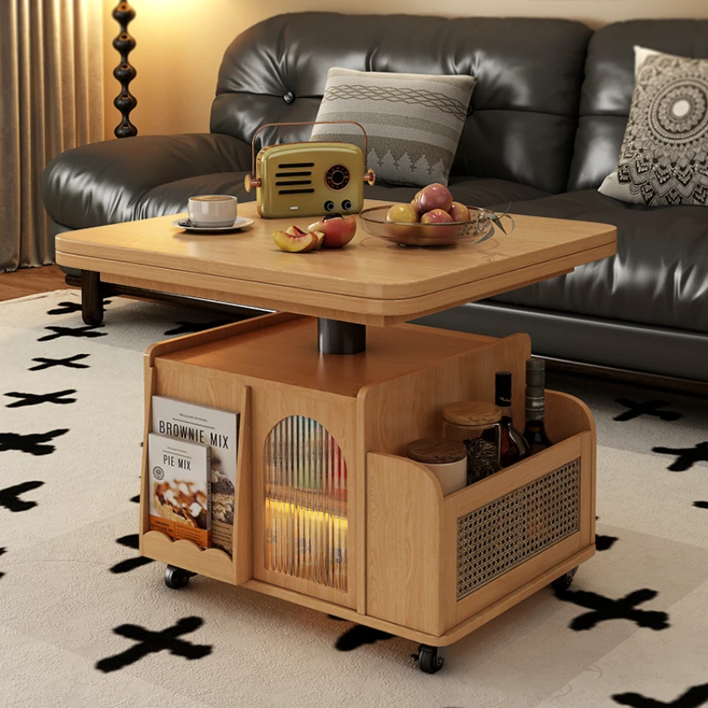 Living Room Luxury Coffee Table Multifunction Wood With Wheel Mobile Coffee Table Nordic Bedroom Table Basse Relevable Furniture