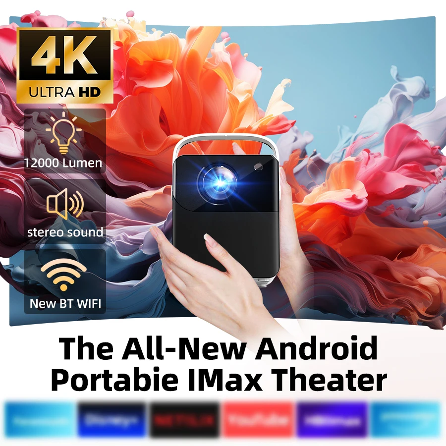 

4K HD Home Projector Supports 5G WiFi Connects to Mobile Phones and Computers,Built-in Android System suitable for home/outdoor