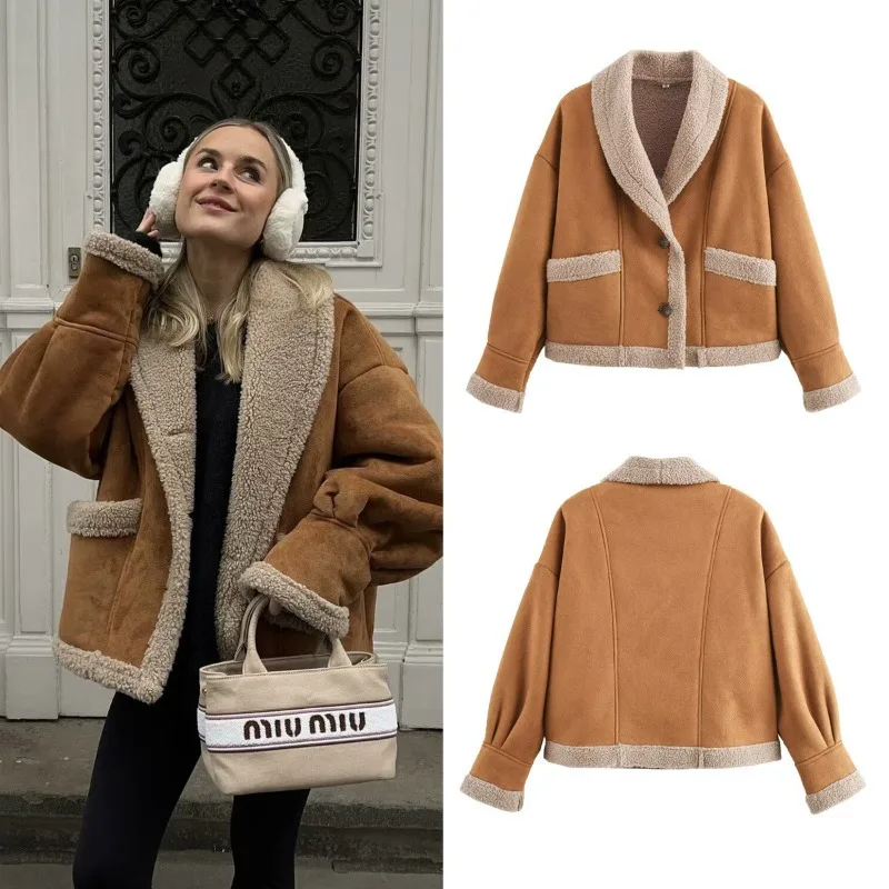 

Cross-border Women's Clothing American Retro Woolen Coat Loose Fur One-piece Top Women's Jacket Fashionable Warm and Retro Coat