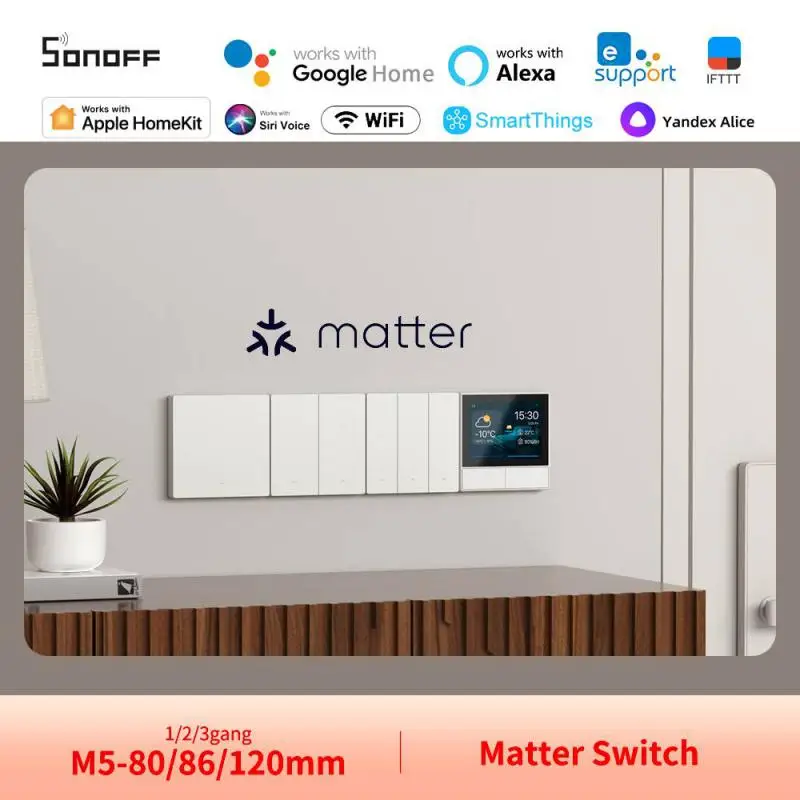 Sonoff M5 Matter Wifi Switch 80/86mm EU 1/2/3gang Smart Wall Switch Współpracuje z NSpanel/R5 Apple Home Ewelink Siri Alexa Google