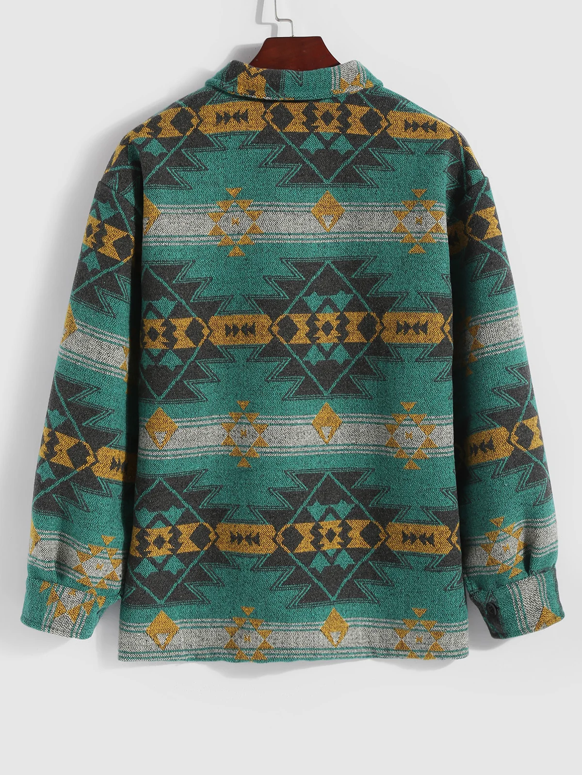 ZAFUL Men's Ethnic Aztec Printed Button Front Slant Pocket Woolen Jacket