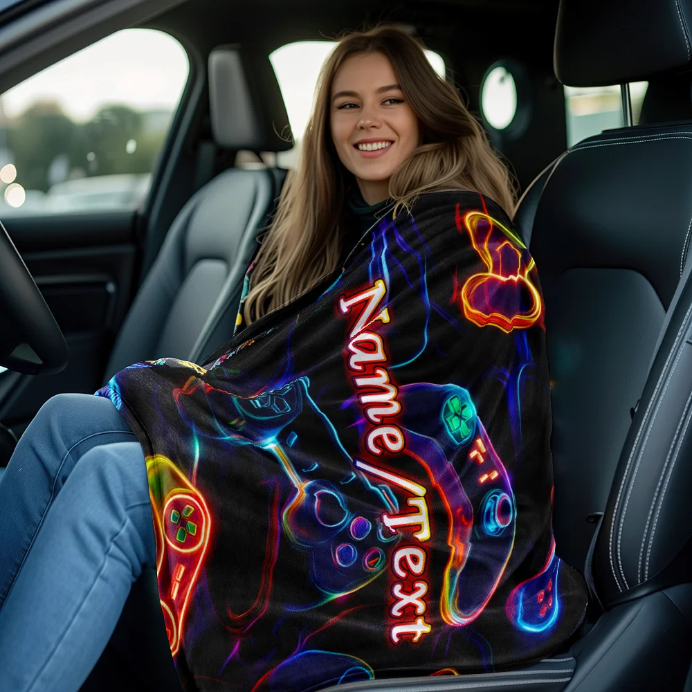 اسم مخصص JW بطانية الصوف للتحكم في ألعاب الفيديو، مناسبة للأريكة والسرير وأعياد الميلاد والأطفال والأصدقاء والهدايا