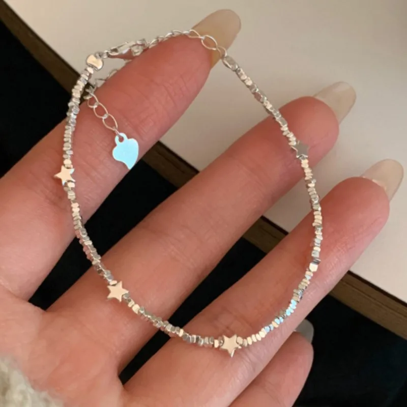 

Браслет из стерлингового серебра 925 пробы со звездой и бусинами для женщин, фрагментированное серебро, сладкий, романтический, универсальный, трендовые ювелирные изделия, подарки, дропшиппинг