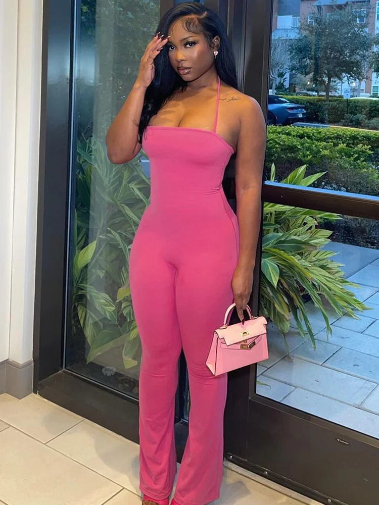 แปลก Puss Halter Backless Jumpsuits ผู้หญิงเซ็กซี่ Cleavage Skinny แขนกุด Hottie Midnight เซ็กซี่ Hipster Party คลาสสิก Overalls