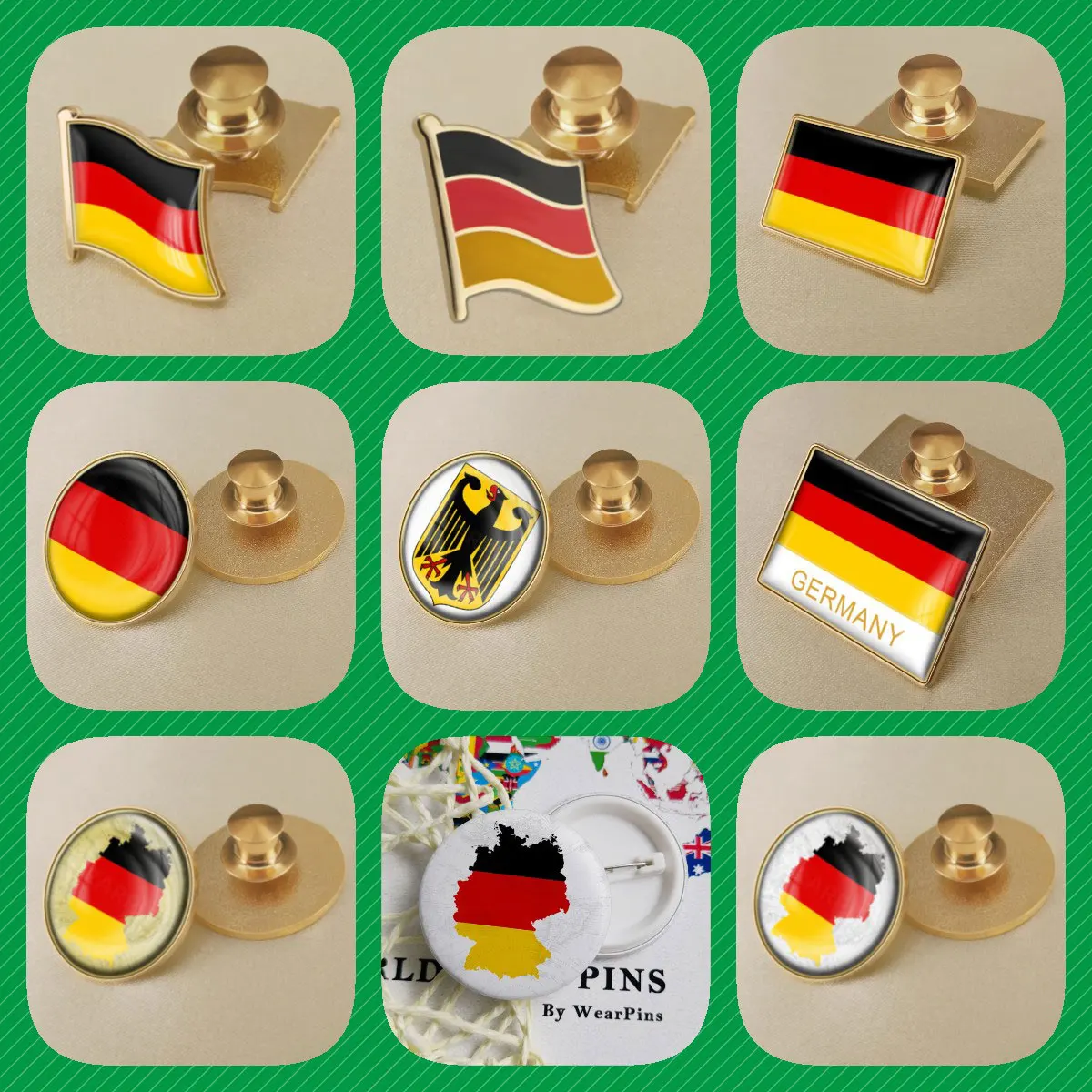 Germany Map Flag National Emblem National Flower Brooches Badges Lapel Pins