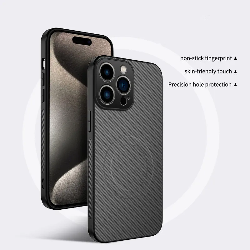 Magnetic Phone Case For iPhone 16 Pro Max 16e 15 14 13 12 11 For Magsafe Wireless Charging Protective Carbon Fiber Back Cover - view 3