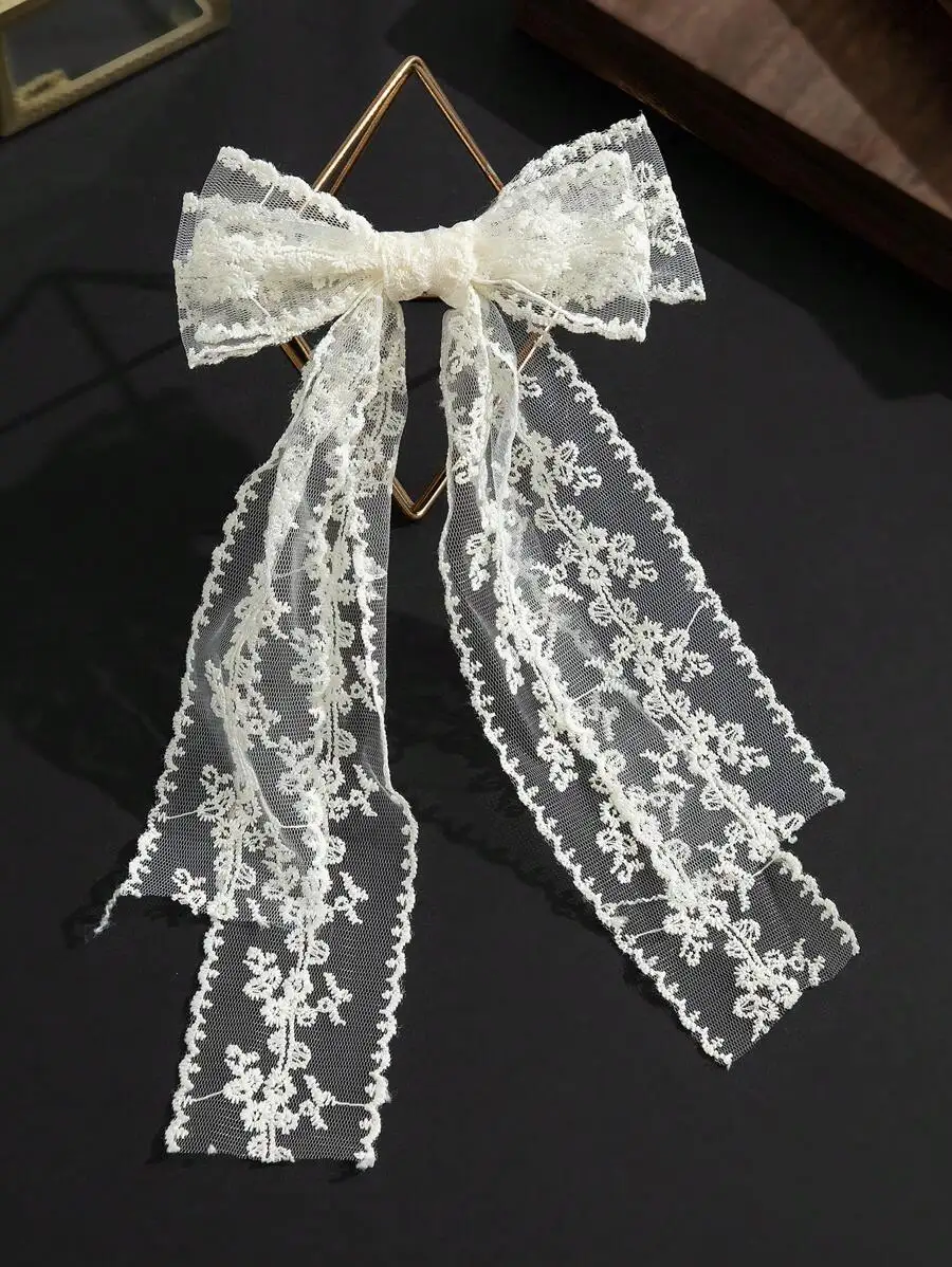 

Elegant Lace Bow Hair Clip For Women Double Layer Floral Design Hair Accessory