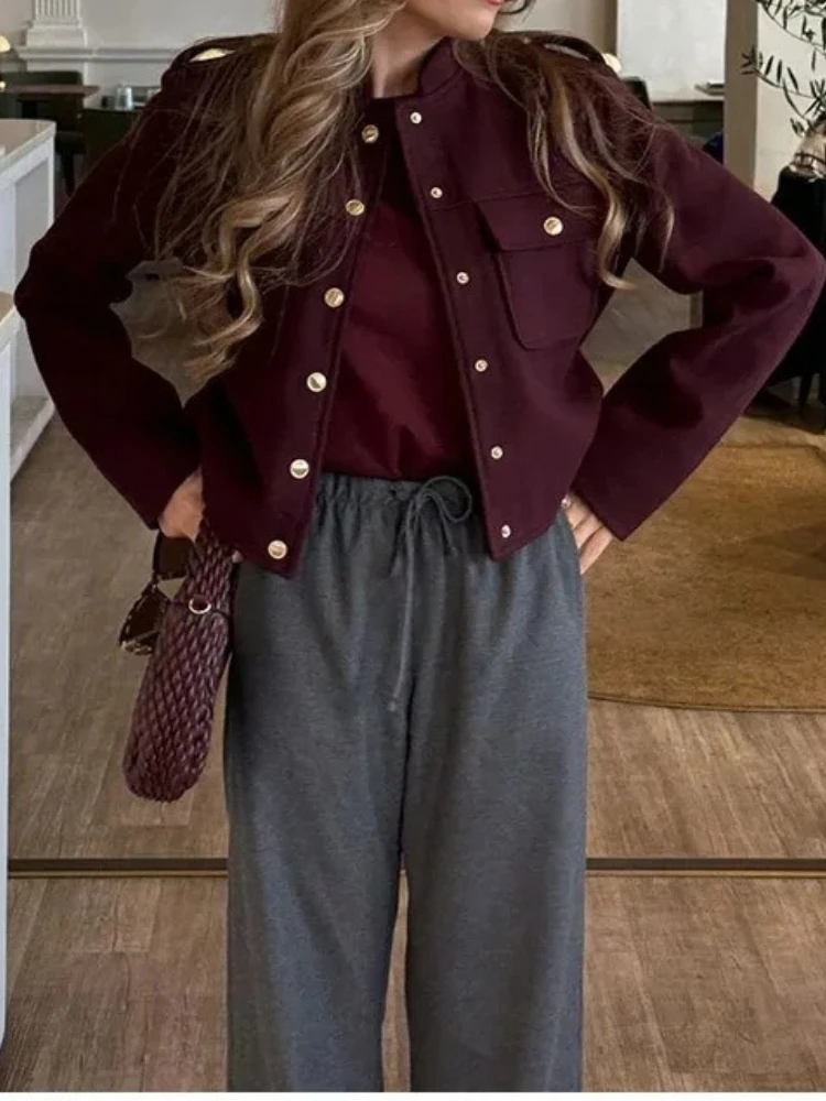 New in Spring Fashion Women Soft Tweed Bomber Jacket O-Neck Long Sleeve Pockets Buttons Loose Woolen Coat Female Streetwear