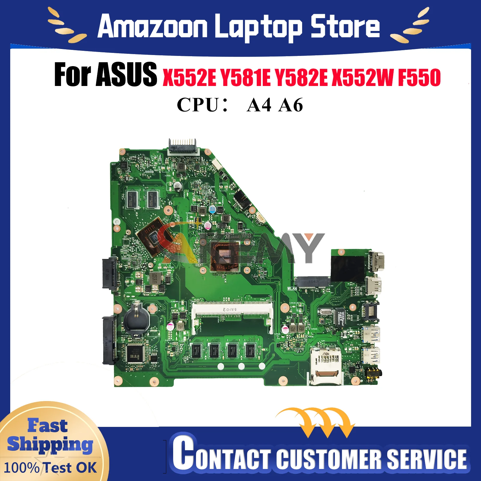 

X550WE Laptop Motherboard For ASUS VivoBook X550WE F550WE X550W X552EP Y581E Y582E X552W Notebook Mainboard With A4 A6 CPU stk