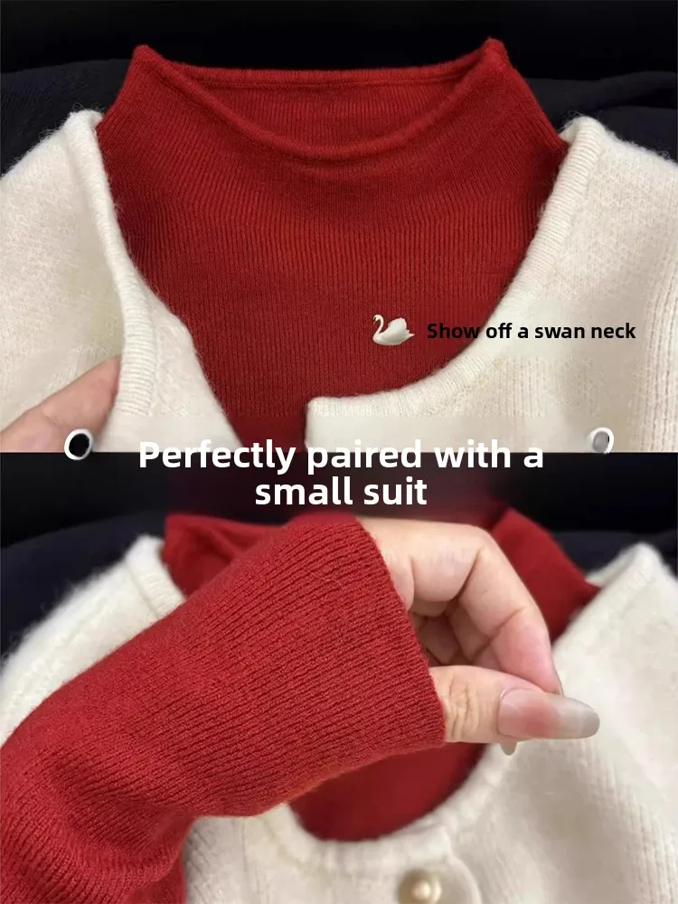 

Stylish Korean Style Women's Knitted Base Shirt Half High Collar Soft Sweater Early Spring Workwear Warm Long Sleeve Color