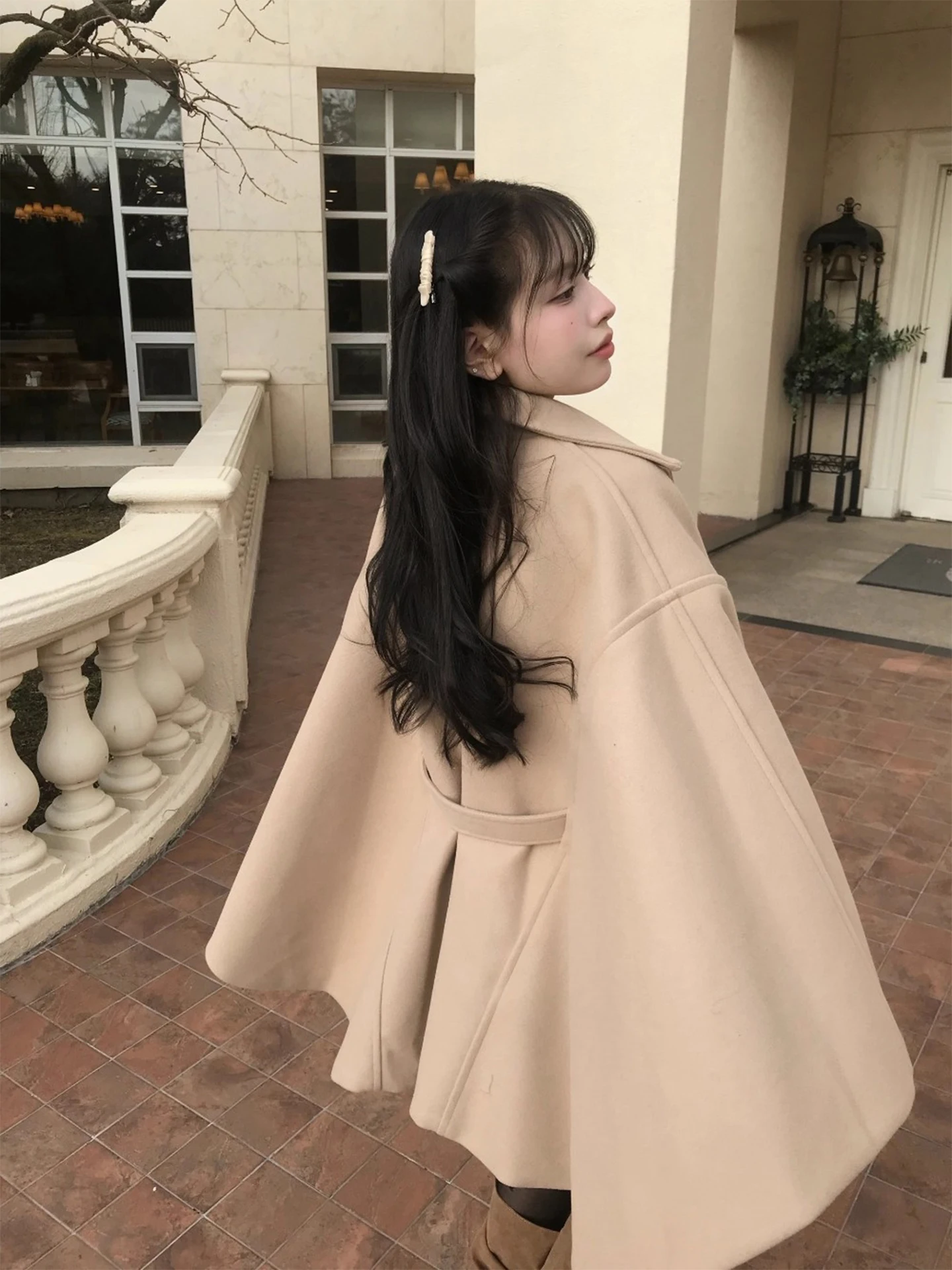 

Ele ort Woolen Coat Women's Cloak Sle Winter New Loose Faionable Knitwear Long Sve Turn-down Collar Color