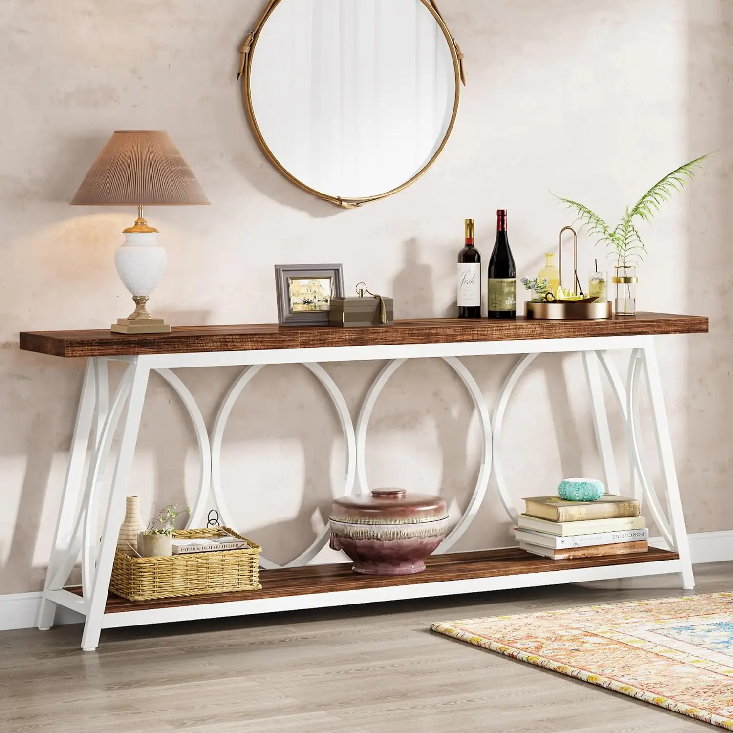 LITTLE TREE 70.9 inch Long Console Table, Sofa Table Behind Couch with 2 Tier Storage