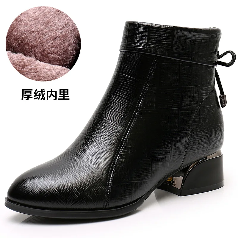 

ZXRYXGS Высококачественные ботинки из воловьей кожи на одном среднем каблуке, удобные модные ботинки, новинка 2025 года, большие размеры, осенне-зимние ботинки, женская зимняя обувь