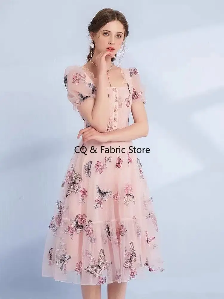 New Mesh Color Flat Embroidered Butterfly Lace Fabric For Women's Skirt Baby Doll Accessories DIY Fabric,By The Meter