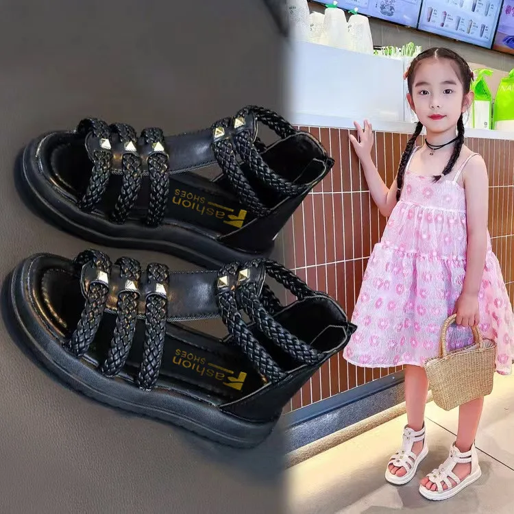 

Girls' Summer New Sandals Fashionable Open-toe Princess Shoes Soft-soled Sandals Older Children Little Girls' Baby Roman Shoes
