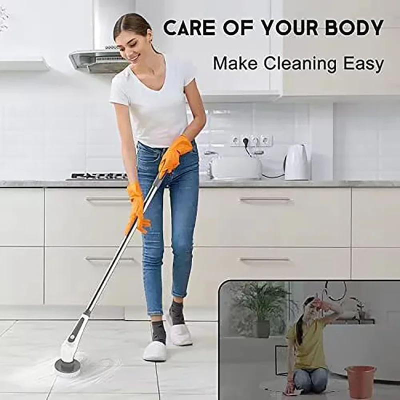 6 In 1 Wireless Electric Cleaning Turbo Scrub Brush Window Wall Cleaner Adjustable Cleaning Brush Bathroom Kitchen Cleaning Tool