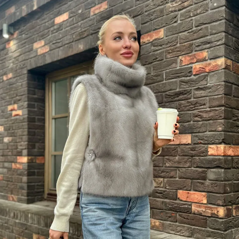 Women Winter Feather High Neck Vest Elegant Solid Color Warm Fur Plush Comfortable Pullover Vest Jacket Casual Party Coat Top