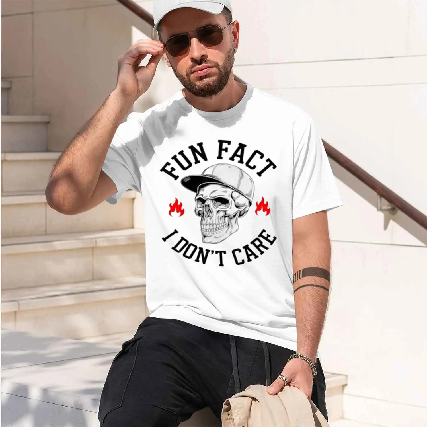 2026 New Model Fun Fact I n't Care Vintage Skeleton Sarcastic Adult Humor T-Shirt Halloween Costume Gift Mens Fashion Joke Sayin