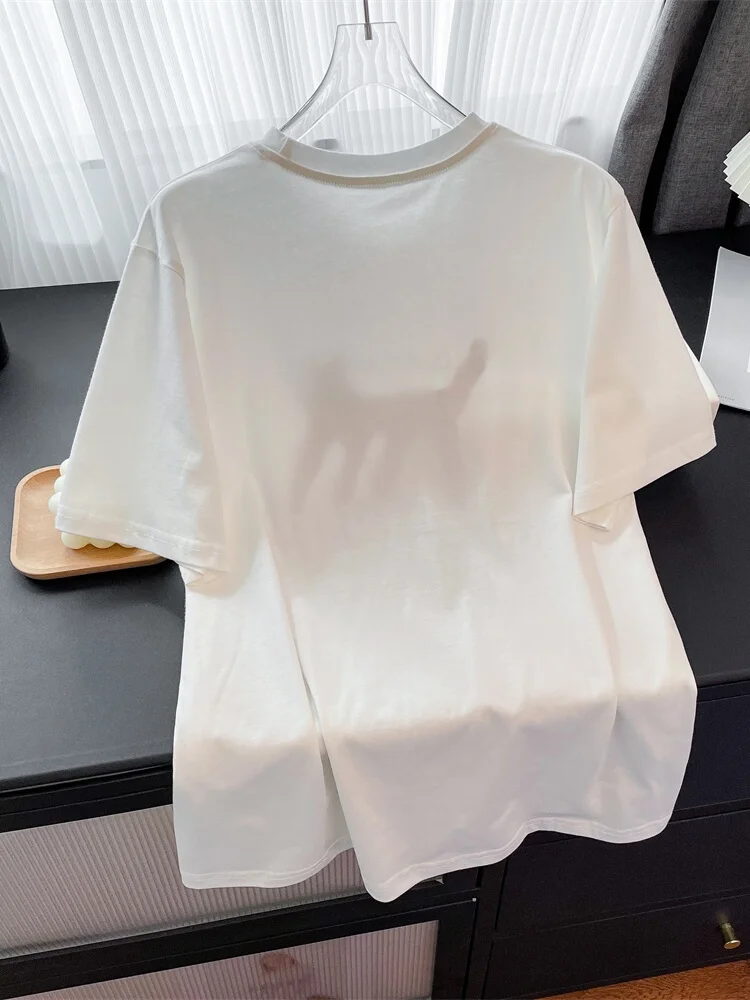 T-shirt casual oversize ort Sve Cartoon Letter Print Summer White Top Trendy Ins Uomo Donna round Ne Casual Sle