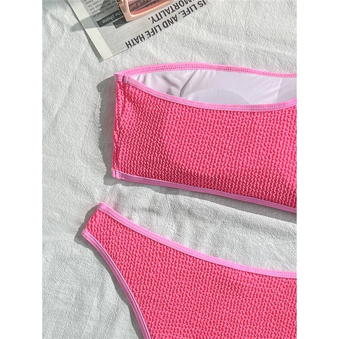 Gefälteter, einseitiger Bikini, Damen-Badeanzug, zweiteiliges Bikini-Set, gepolsterter Badeanzug, Badebekleidung, Schwimmbikini V7217 – Detail 6