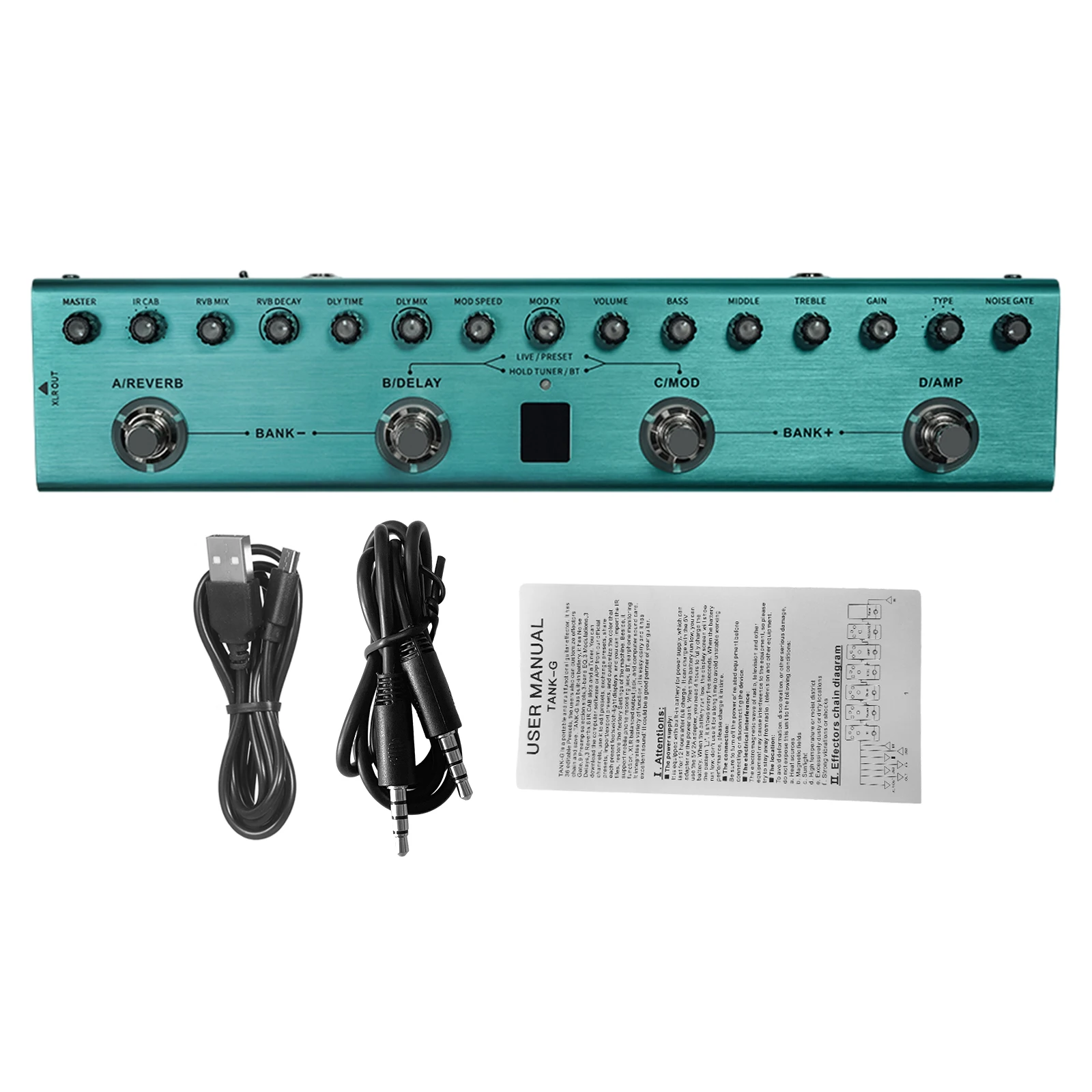 Guitar Multi Effects Pedal 3 Band Equalizers XLR Balanced Output Effects Pedal Type-C Rechargeable 3 Delays 3 Reverbs Guitar