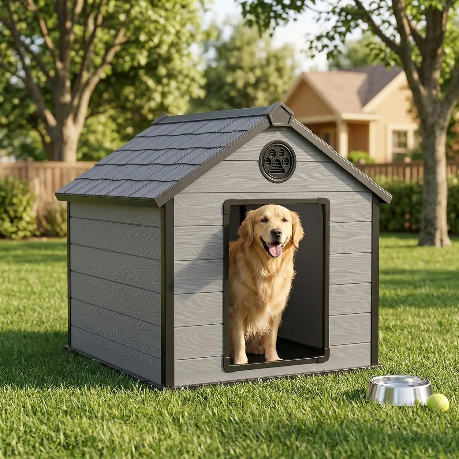 

Домик для собак, уличный укрытие из полимерной смолы для крупных собак, просторный вольер под дерево со скрытой вентиляцией, легко чистится, на заказ