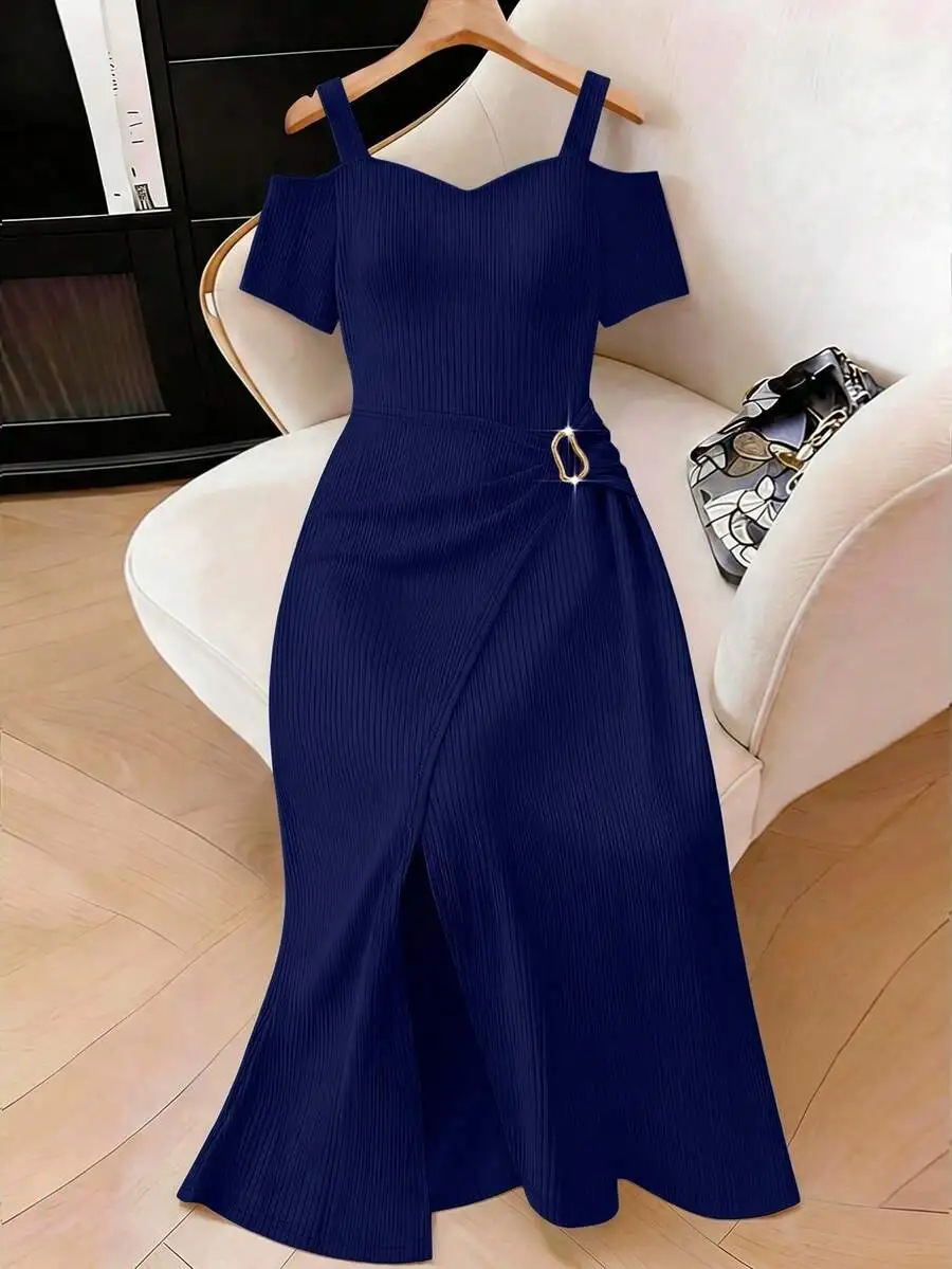 

Elegant Off Shoulder Slit Waist Dress For Women Summer