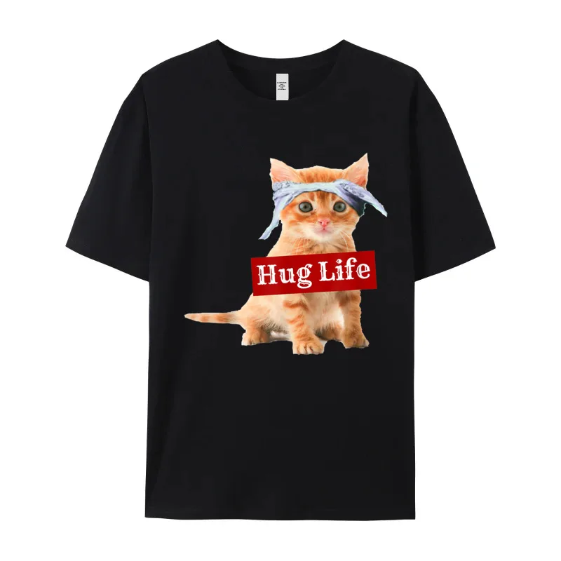 Tops & Tees Hug ife kitty cat thug Tops Tees Father Day Hip Hop Normal Short Sleeve Pure Cotton O-Neck Male T-Shirt Normal