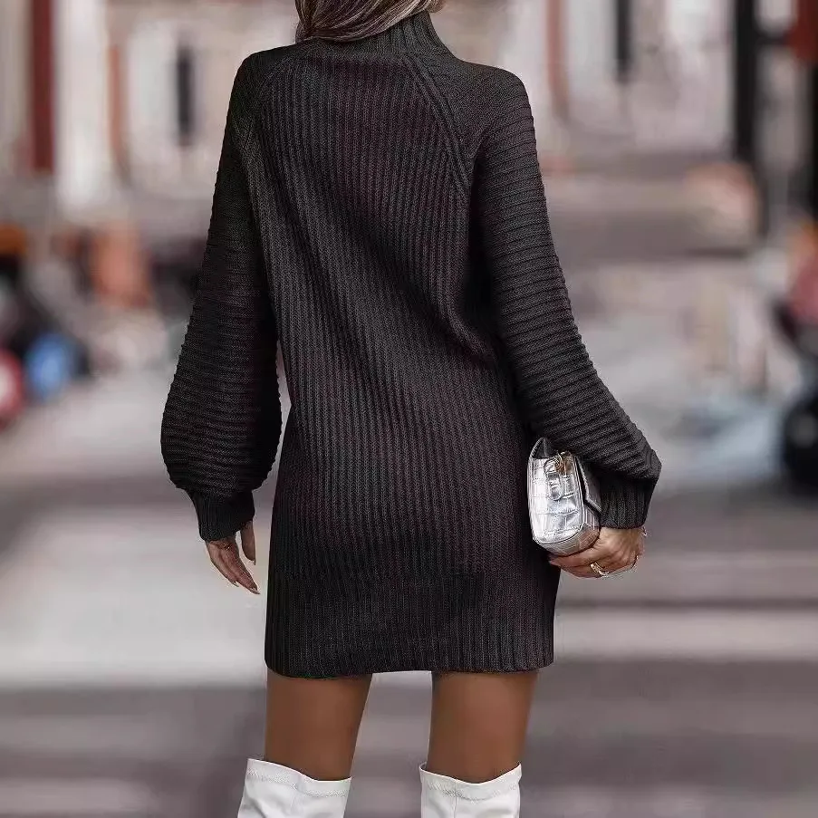 Cozy Knit Sweater Dress Women Long Sleeve Turtleneck Dresses Winter Knitwear Bodycon Dress Spring Summer - view 3