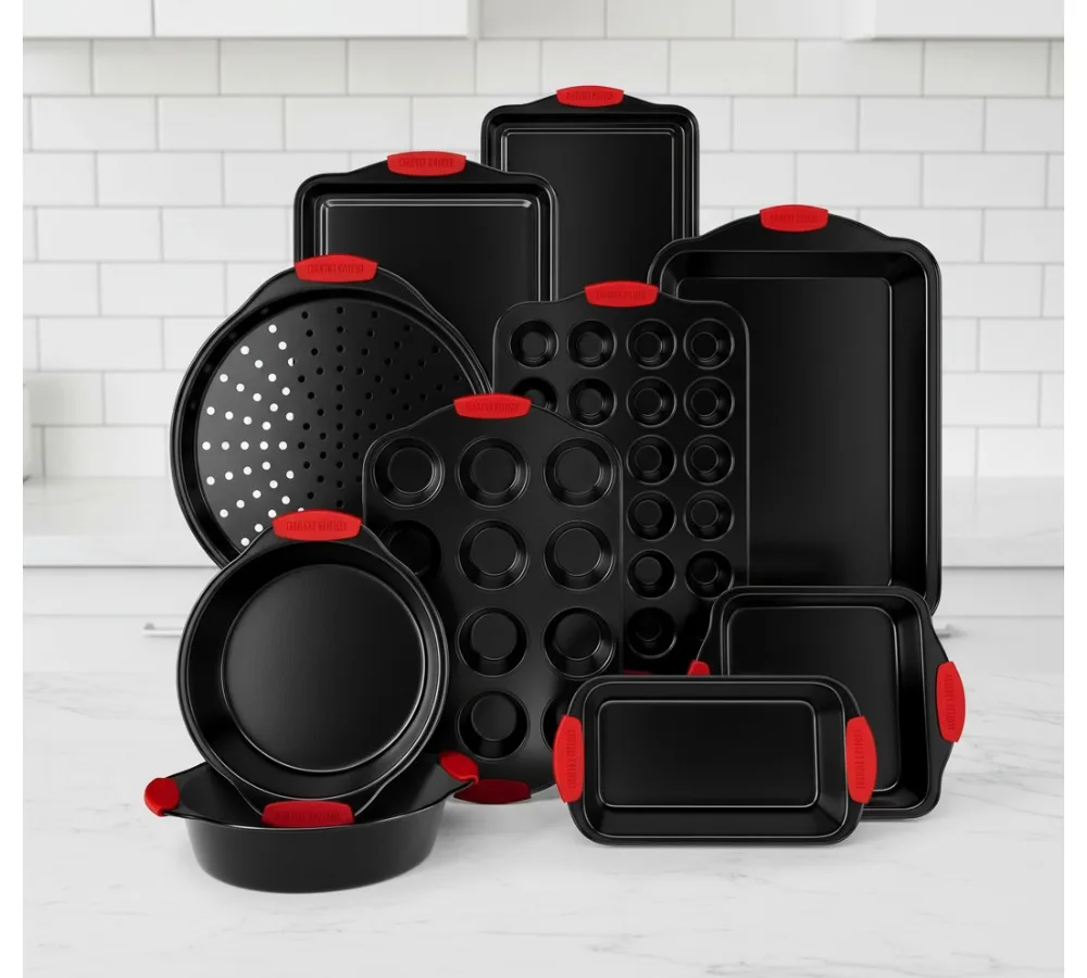 

Набор форм для выпечки с антипригарным покрытием — сверхпрочные, прочные, легко снимаемые формы для выпечки для небольших кухонь, 10 шт., красный