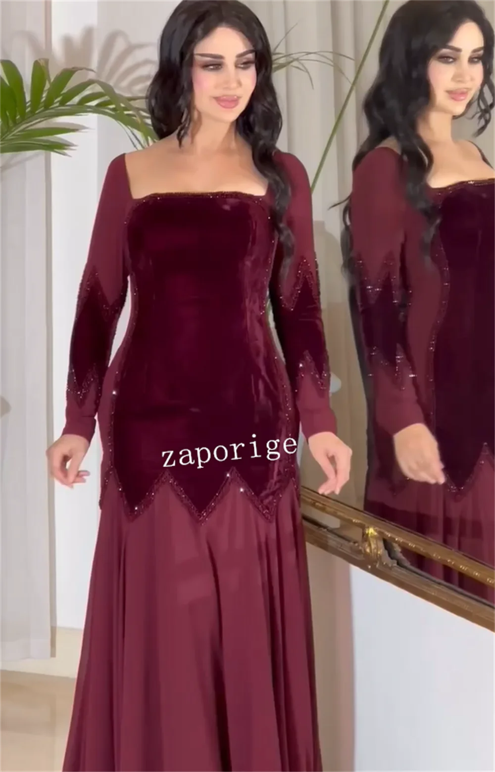 Vestidos de ocasión personalizados de alta calidad, trompeta plisada, sin tirantes, cuello cuadrado, estilo moderno y elegante