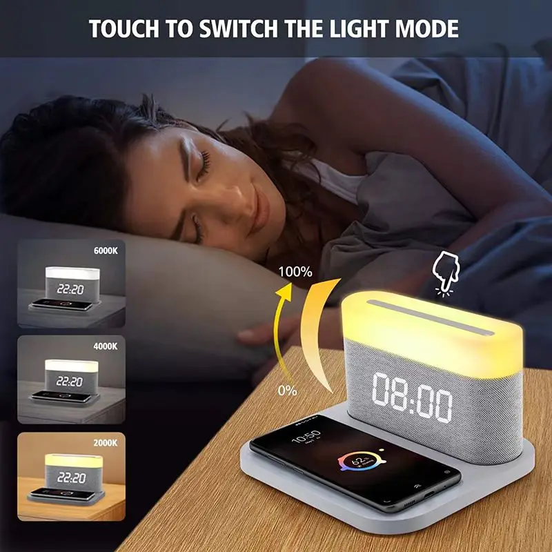 15W Detachable Magnet Desk Lamp 15W Fast Charging  Wireless Charger Alarm Clock Lamp Custom Logo Adjustable Touch Three Colors