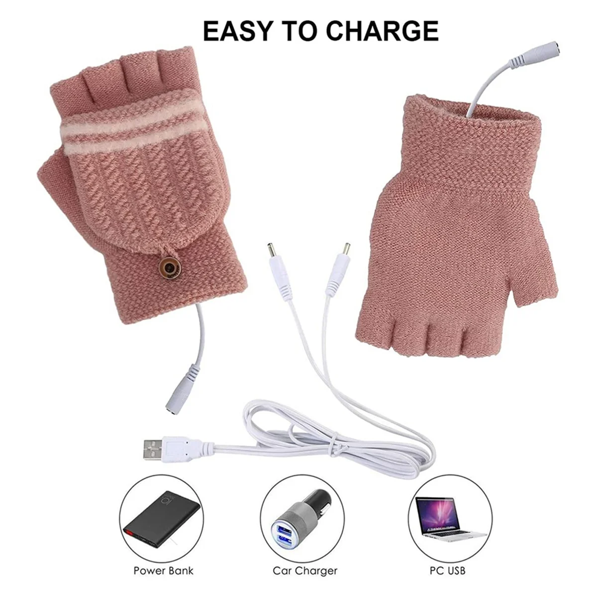 ABMW-Usb Heated Gloves for Men and Women, Winter Reversible Heated Fingerless Gloves for Typing and Outdoor Use (Pink)