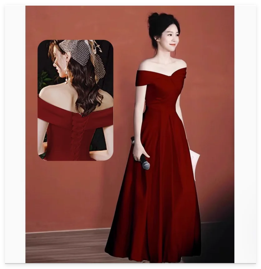 One shoulder evening gown with high-end student art entrance exam dress for coming of age ceremony