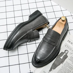 Premium Silver Business Shoes Men's Oxford Shoes Leather Brand Loafers Slip On High Quality Wedding Shoes Soft Sole Dress Shoes