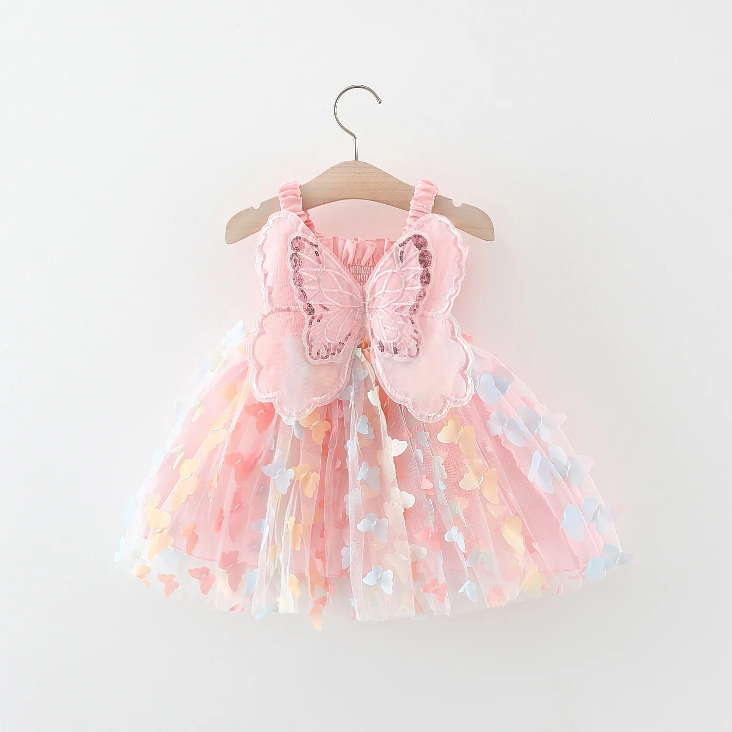 Vestido esponjoso de malla con alas de mariposa para niña, vestido esponjoso dulce, decoración de fiesta de cumpleaños, verano, nuevo