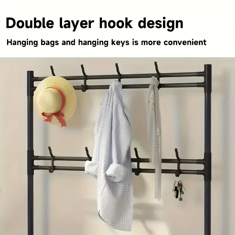 Multifunctional Metal 5-layer Shoe and Hat Storage Rack -24 Inches with Detachable Hooks,Multi-layer Design,Home and Apartmen