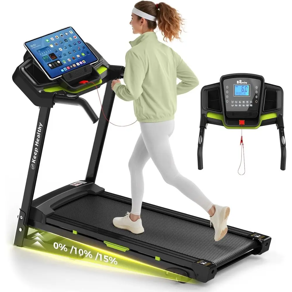 

Компактная беговая дорожка с регулируемым наклоном: 3.5 л.с., 0.5-8.5 миль/ч, нагрузка до 150 кг, подключение по Bluetooth и через приложение