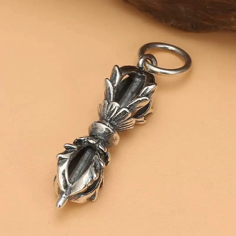 Pure Silver S925 Sterling Silver Small Vajra Buddhist Instruments Unisex Lucky Pendant Fine Jewelry Man Women