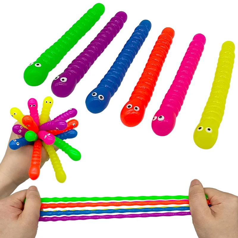 6 uds oruga de colores pellizco música descompresión ventilación lindo e interesante juguetes de rally de goma suave regalos escolares para niños