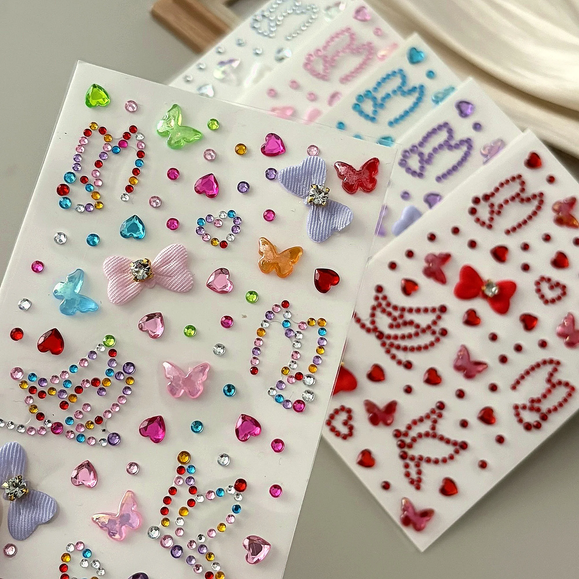3D Cute Pink Diamond Butterfly Heart Face Stickers Self-adhesive Bow Butterfly Face Body Rhinestones Party & Festival Makeup #4W view 4