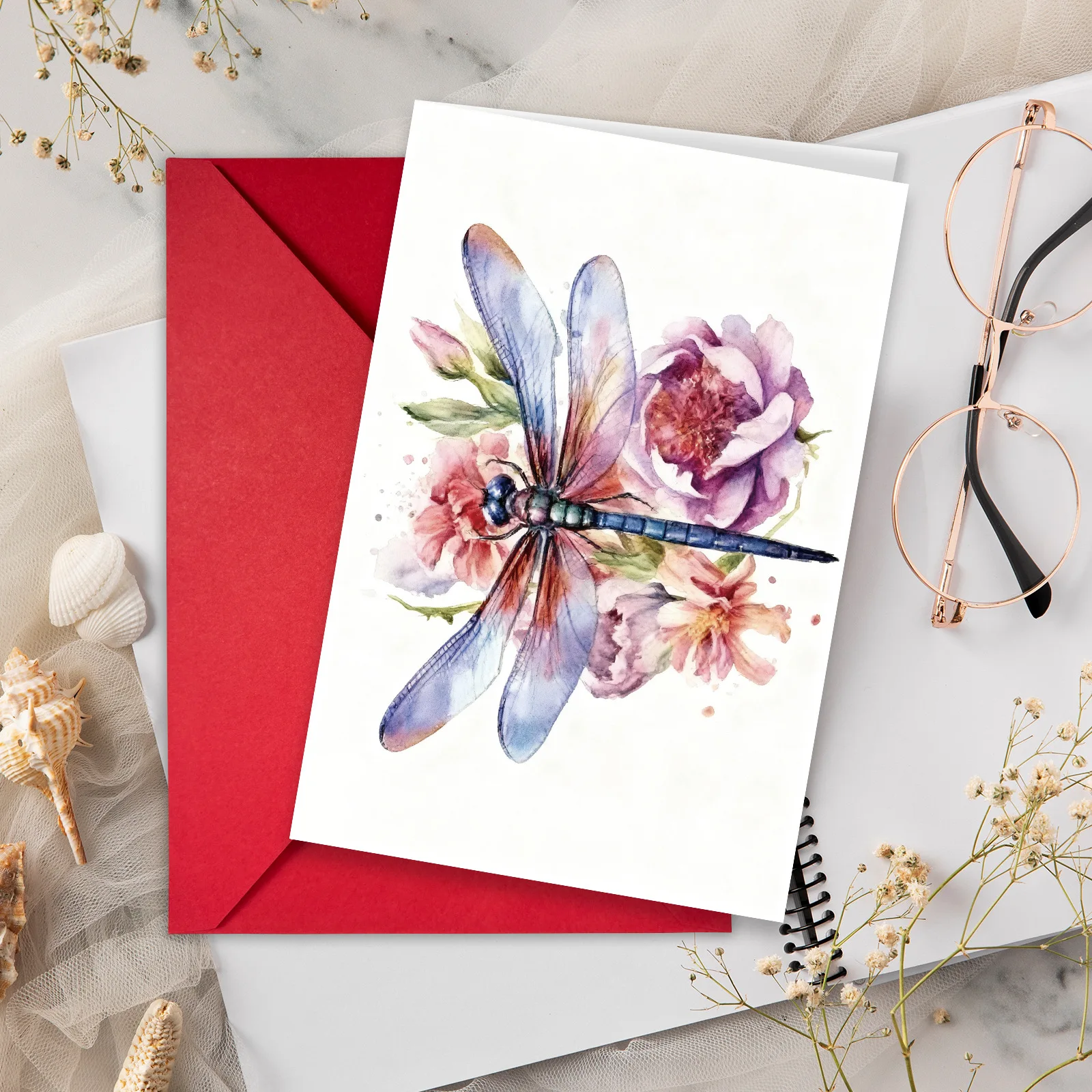 Blumen Libelle Aquarell Postkarte Urlaubs-Dankesgrüße Segenswünsche Interaktive Geschenke Universeller Umschlag Grußkarte