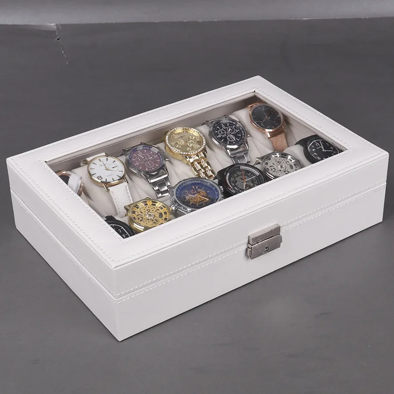 12 Slots Professional Watch Box Holder Storage Case Organizer White PU Leather Watch Display Box regalos para hombre 30x20x8cm