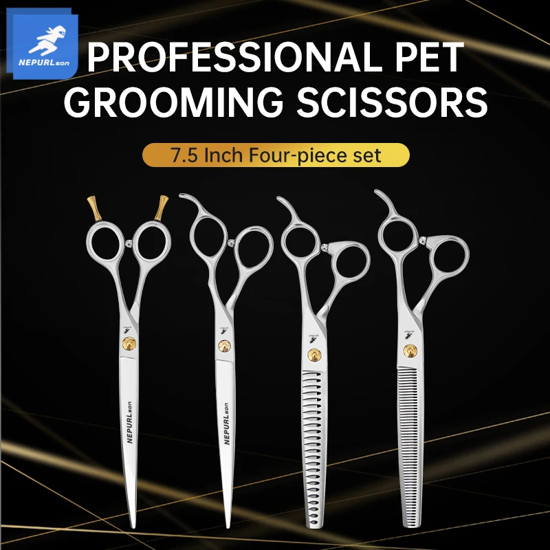 7.0/7.5 Inch Professional Pet Scissors Set For Dog Grooming Scissor Straight Curved Chunker Thinning Pet Shears VG10 Steel