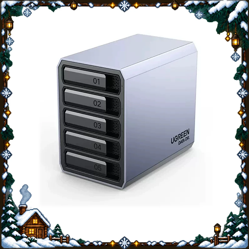 UGREEN 30788 5-Bay 3.5 inch HDD RAID Enclosure USB-C 100TB Expansion 8 RAID Modes Aluminum Housing Dual Fan Cooling
