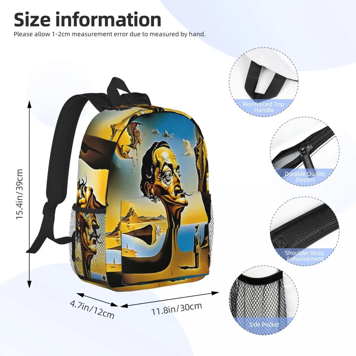 Enigmatic Encounter Surrealist Dreamscape Salvador Dali Poster Backpack Student BookBag School Bag Computer Shoulder Bags